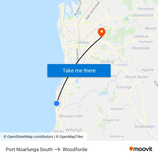 Port Noarlunga South to Woodforde map