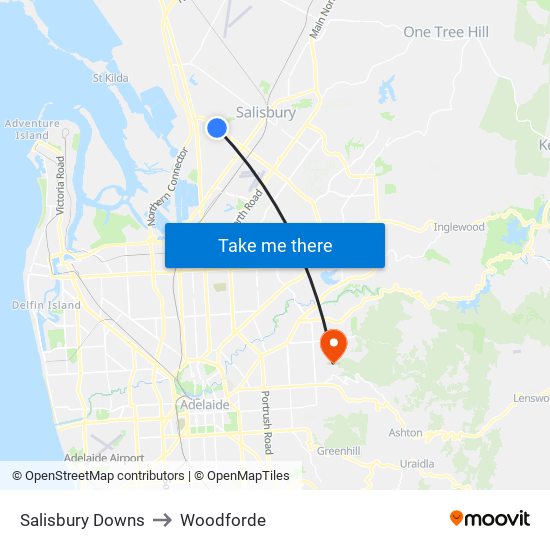 Salisbury Downs to Woodforde map