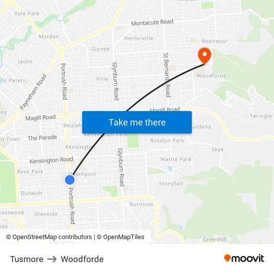 Tusmore to Woodforde map