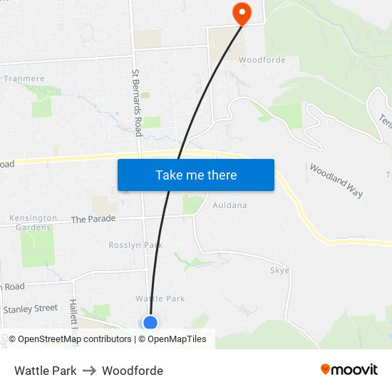 Wattle Park to Woodforde map