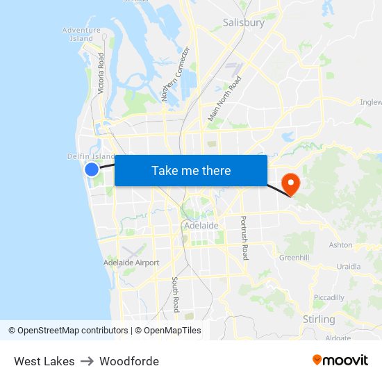 West Lakes to Woodforde map