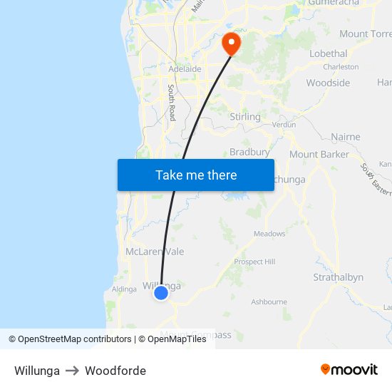 Willunga to Woodforde map