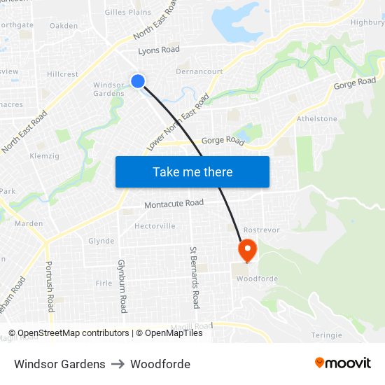 Windsor Gardens to Woodforde map