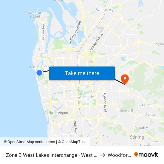 Zone B West Lakes Interchange - West side to Woodforde map