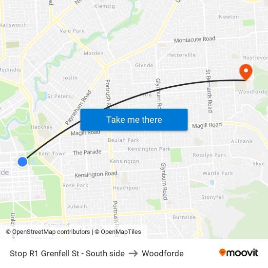 Stop R1 Grenfell St - South side to Woodforde map