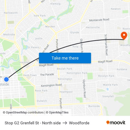 Stop G2 Grenfell St - North side to Woodforde map