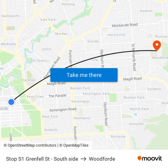 Stop S1 Grenfell St - South side to Woodforde map