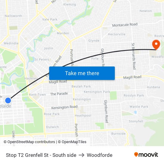 Stop T2 Grenfell St - South side to Woodforde map