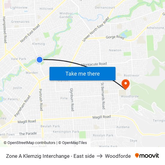 Zone A Klemzig Interchange - East side to Woodforde map