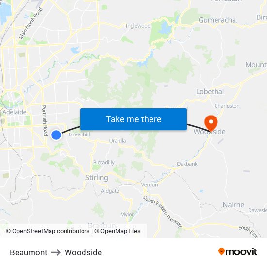 Beaumont to Woodside map