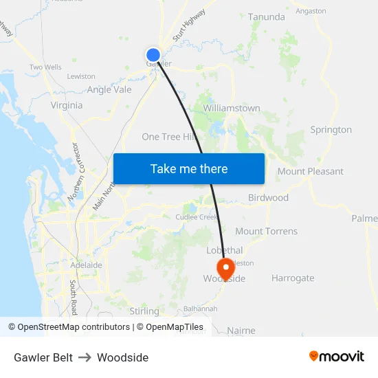 Gawler Belt to Woodside map