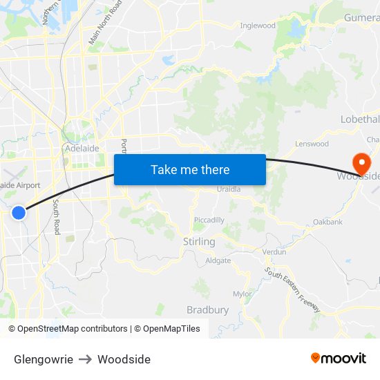 Glengowrie to Woodside map