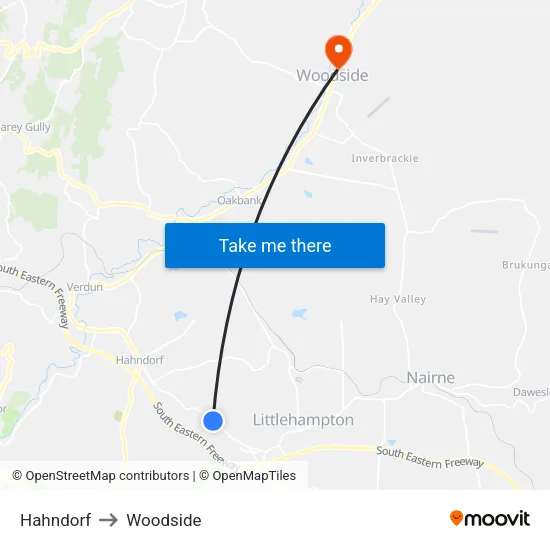 Hahndorf to Woodside map