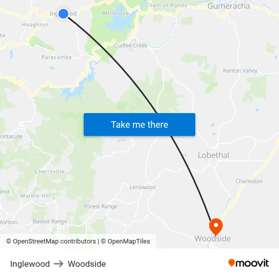 Inglewood to Woodside map