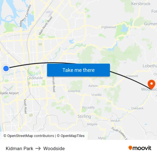 Kidman Park to Woodside map