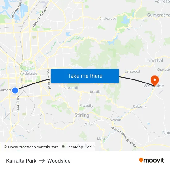 Kurralta Park to Woodside map