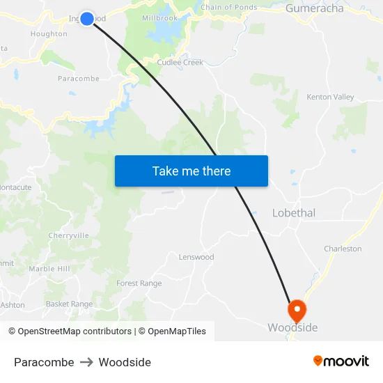Paracombe to Woodside map
