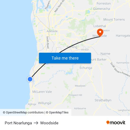 Port Noarlunga to Woodside map