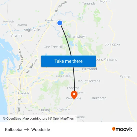 Kalbeeba to Woodside map
