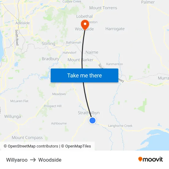 Willyaroo to Woodside map
