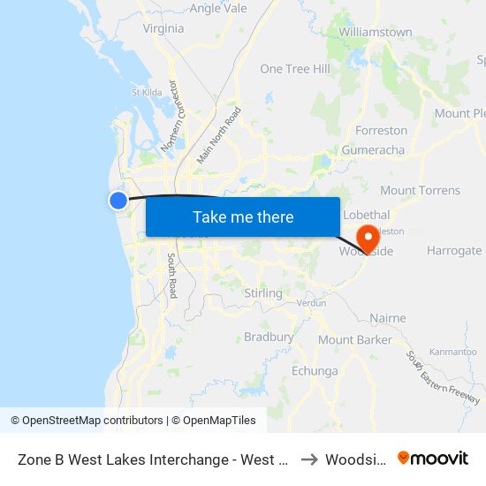 Zone B West Lakes Interchange - West side to Woodside map