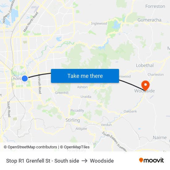 Stop R1 Grenfell St - South side to Woodside map