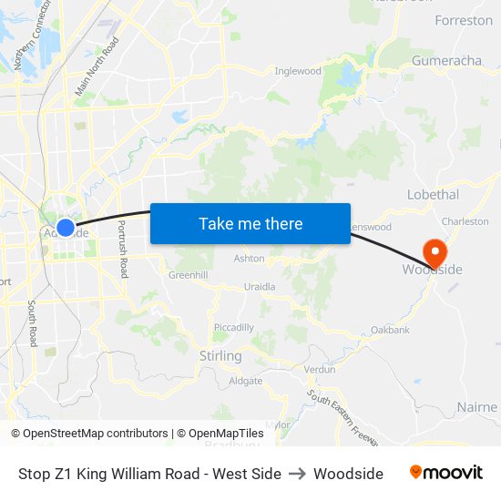 Stop Z1 King William Road - West Side to Woodside map