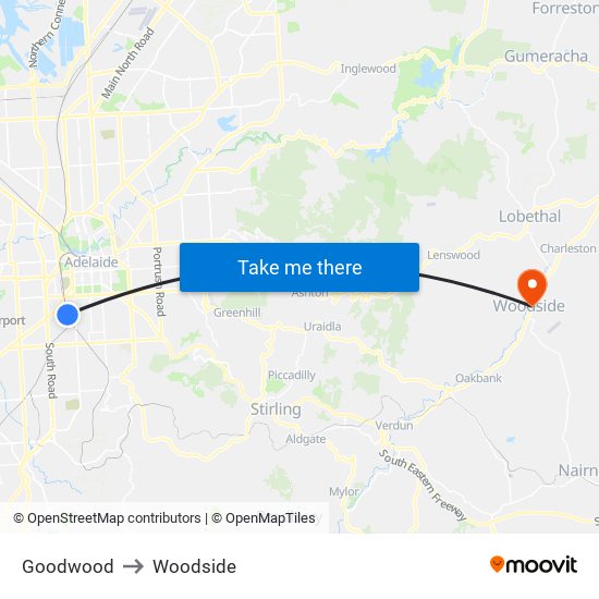 Goodwood to Woodside map