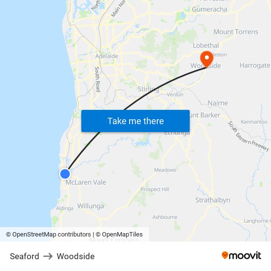 Seaford to Woodside map