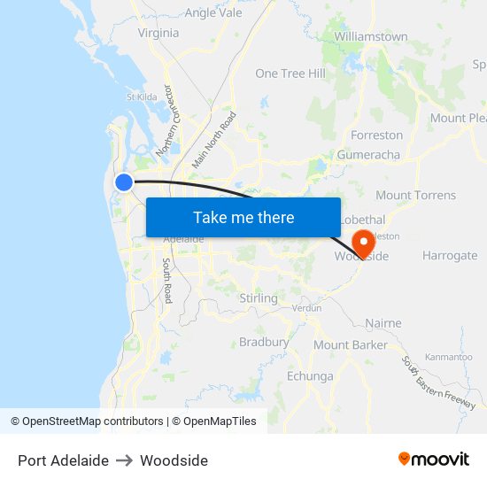 Port Adelaide to Woodside map