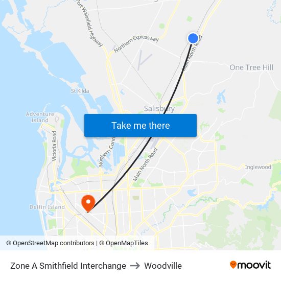 Zone A Smithfield Interchange to Woodville map