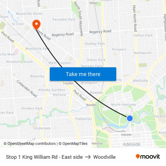 Stop 1 King William Rd - East side to Woodville map