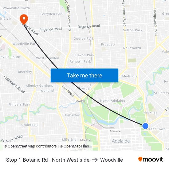 Stop 1 Botanic Rd - North West side to Woodville map