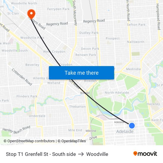 Stop T1 Grenfell St - South side to Woodville map