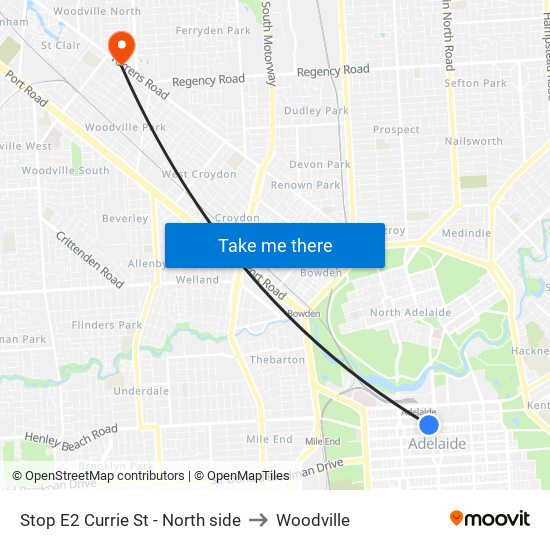 Stop E2 Currie St - North side to Woodville map