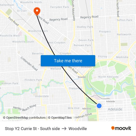 Stop Y2 Currie St - South side to Woodville map