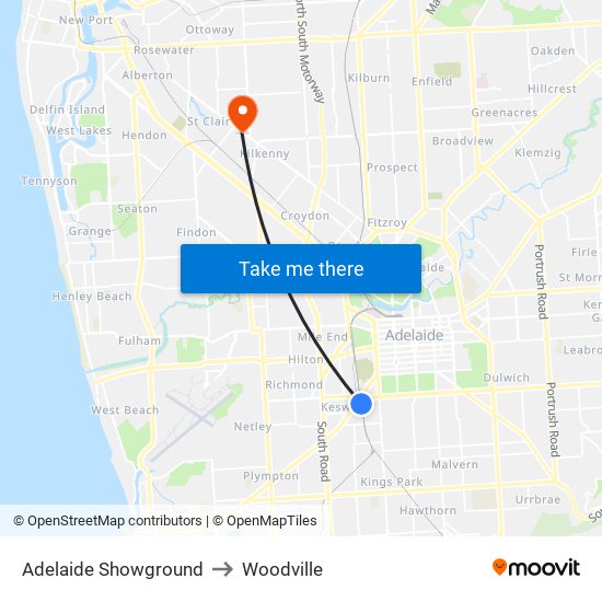 Adelaide Showground to Woodville map