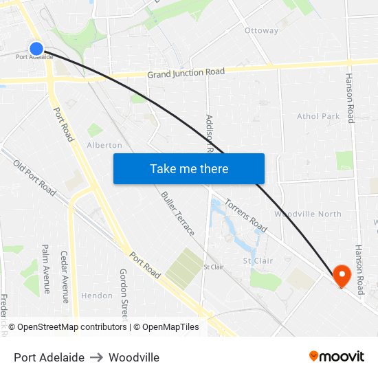 Port Adelaide to Woodville map