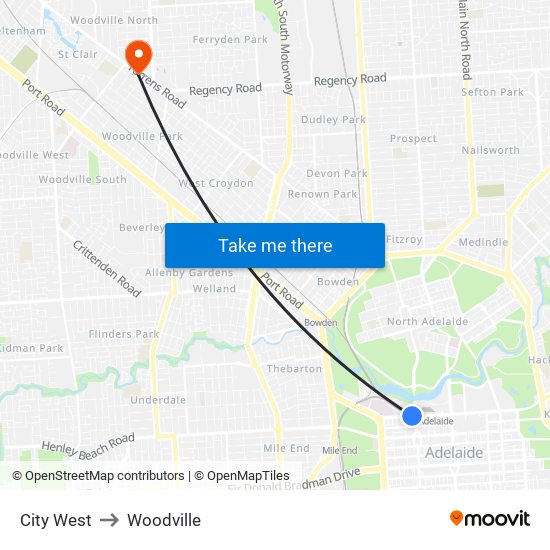 City West to Woodville map