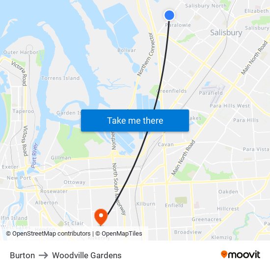 Burton to Woodville Gardens map