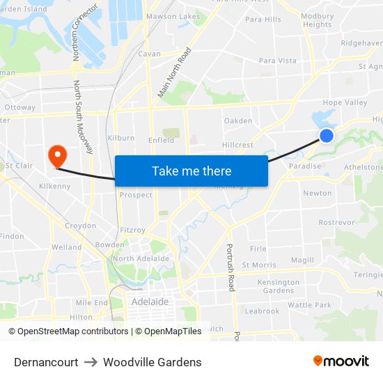 Dernancourt to Woodville Gardens map