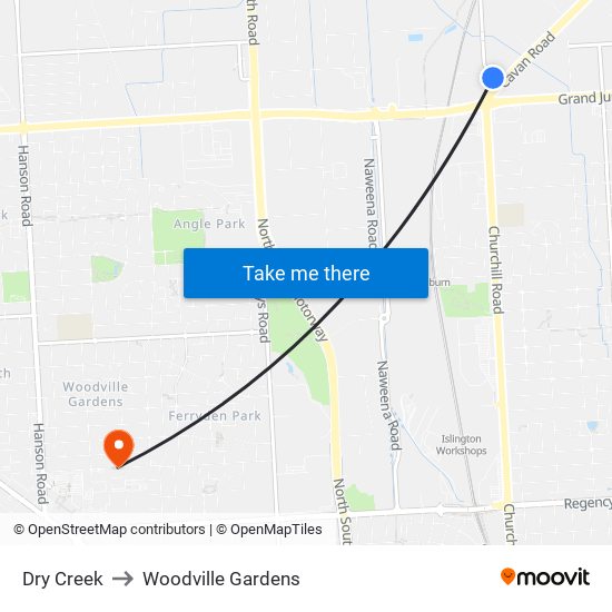 Dry Creek to Woodville Gardens map