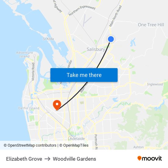 Elizabeth Grove to Woodville Gardens map