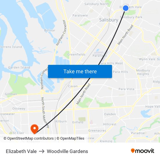 Elizabeth Vale to Woodville Gardens map