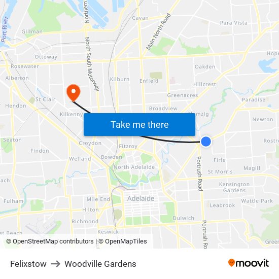 Felixstow to Woodville Gardens map
