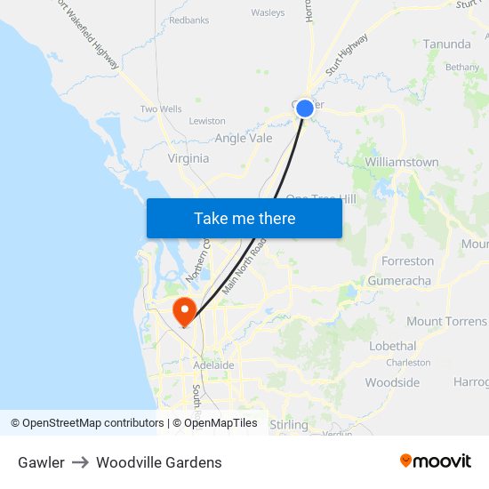 Gawler to Woodville Gardens map