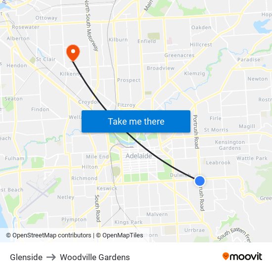 Glenside to Woodville Gardens map