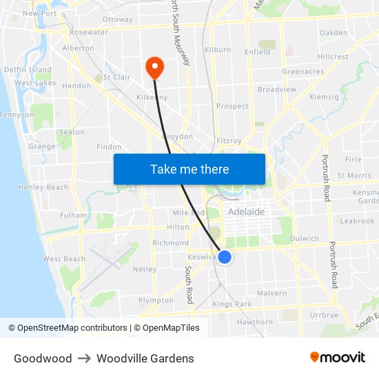 Goodwood to Woodville Gardens map