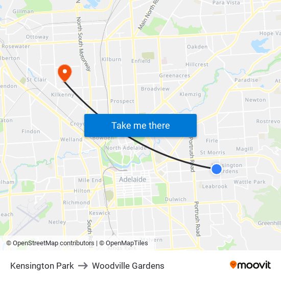 Kensington Park to Woodville Gardens map