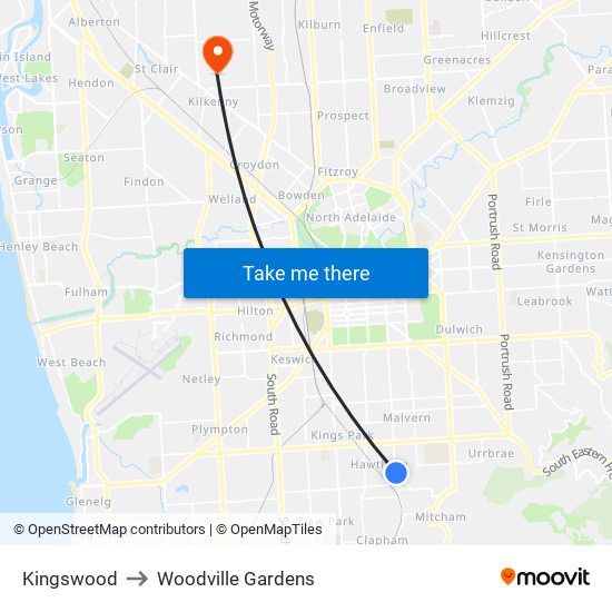 Kingswood to Woodville Gardens map